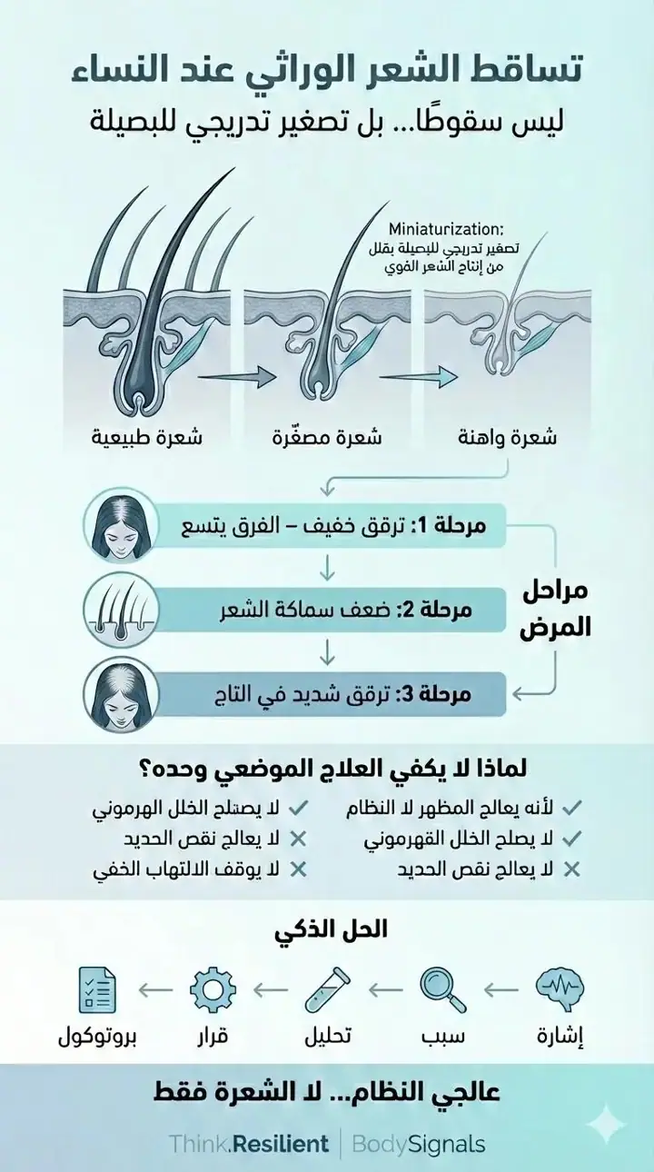 الشريحة 1 من 1: تساقط الشعر الوراثي عند النساء: تصغير تدريجي للبصيلة