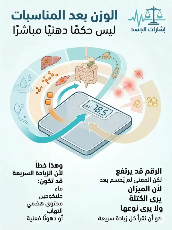 الشريحة 1 من 12: الوزن بعد المناسبات ليس حكمًا دهنيًا مباشرًا