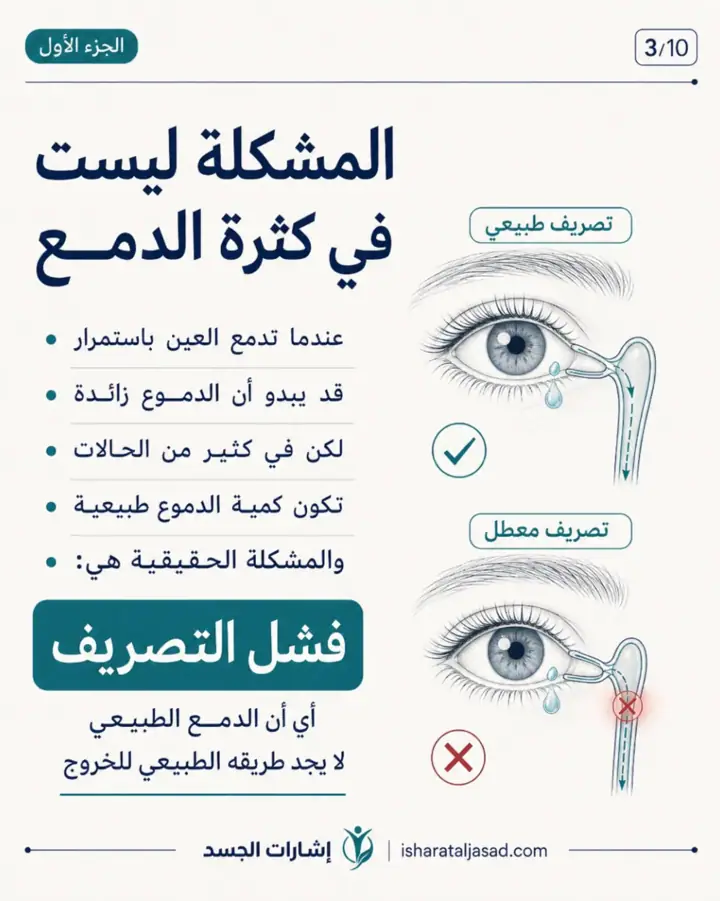 الشريحة 3 من 10: انسداد القناة الدمعية عند المرأة ليس دائمًا “حساسية” أو “جفاف”