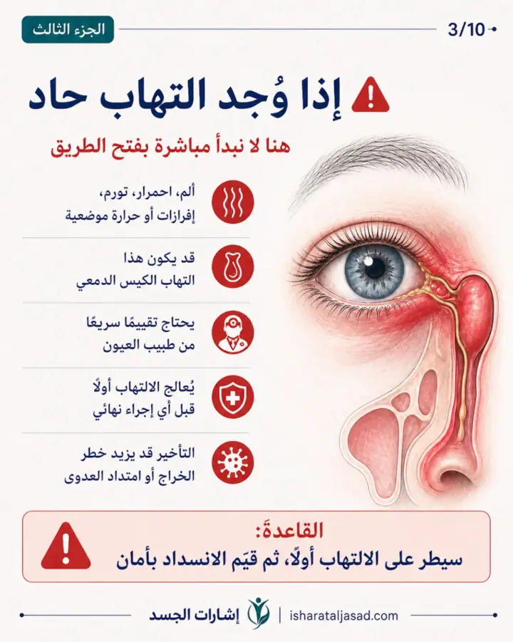 الشريحة 3 من 13: انسداد القناة الدمعية عند المرأة ليس دائمًا “حساسية” أو “جفاف”