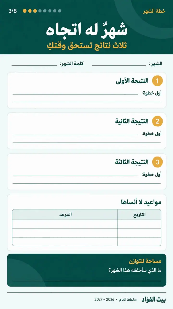 الشريحة 3 من 8: مخطط بيت الفؤاد: عامك خطوة كل يوم (أكتوبر 2026 – سبتمبر 2027)