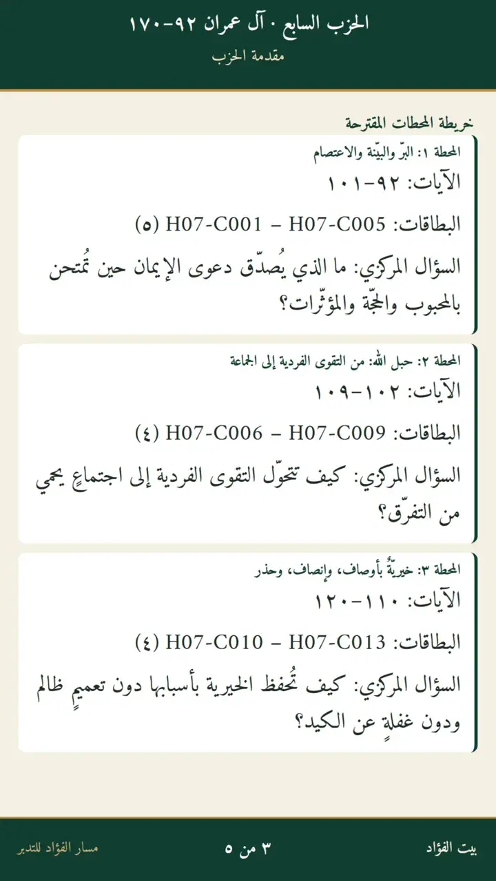 الشريحة 3 من 5: الحزب السابع: آل عمران 92–170
